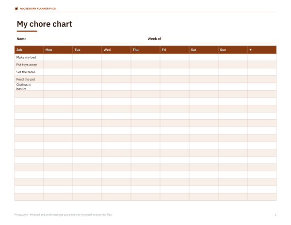 Preview of Printable Kids' Chore Chart