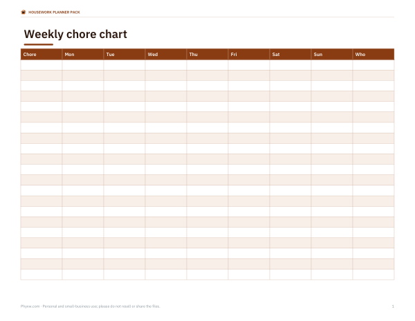 Preview of Printable Weekly Chore Chart
